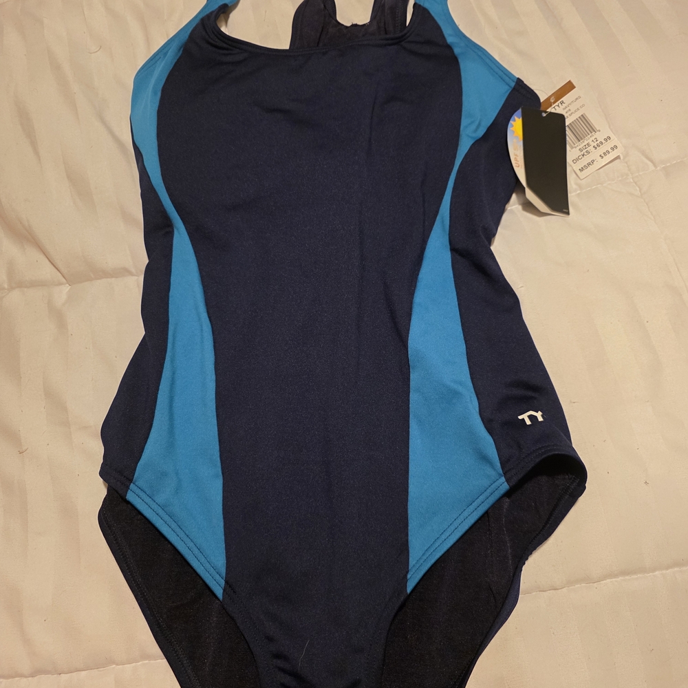 TYR Women's Teal and Navy One Piece Swimsuit - Picture 2 of 3